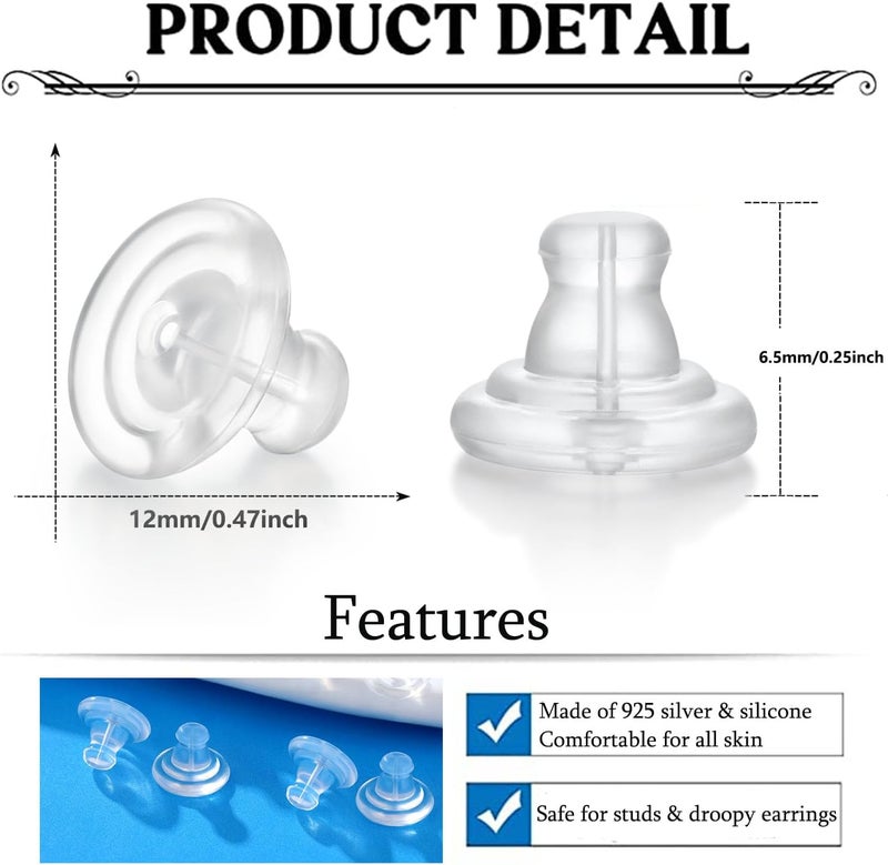 Moconar Silicone Earring Backs, Clear Locking Secure Earring Backs for Studs, Hypoallergenice Backings Replacements for Studs/Droopy Ears, No-Irritate for Adults (Clear) - Image 3